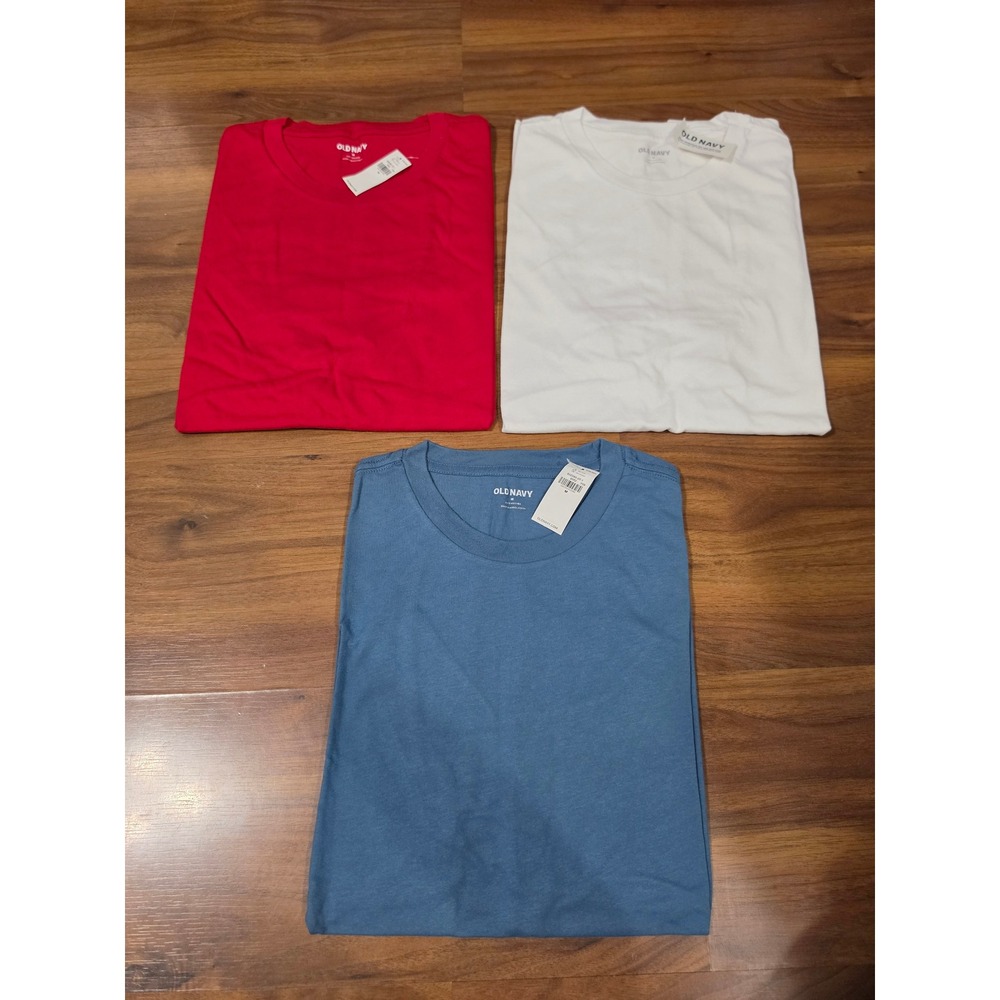 Old Navy T-Shirt 3 Pack Mens M Red White Blue NWT Soft Washed Short Sleeve Crew
